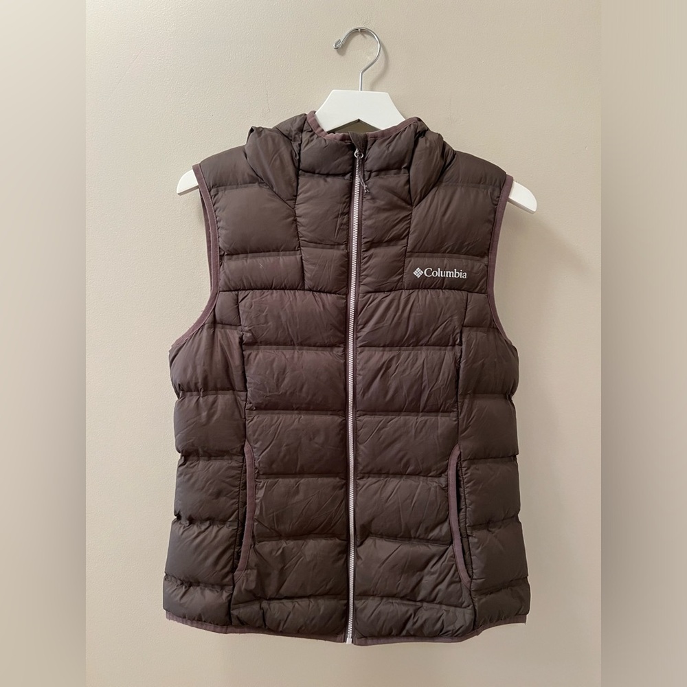Women’s Colombia Brown Down Puffer Hooded Packable Vest Size M